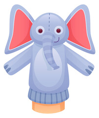 Obraz premium Elephant sock doll. Hand with cartoon animal puppet