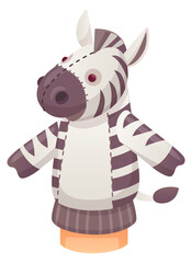 Obraz premium Zebra puppet on hand. Kid play cartoon toy
