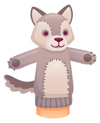 Obraz premium Wolf puppet. Textile doll on hand. Cartoon toy