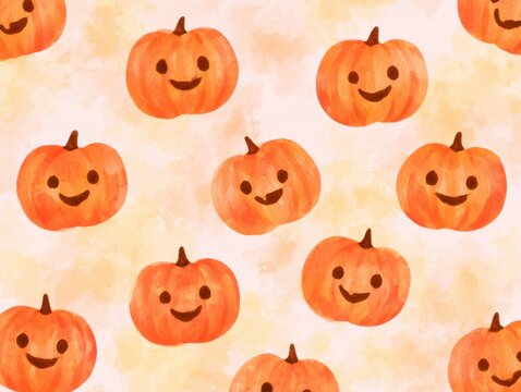 Smiling jack o lantern pumpkins pattern with happy faces