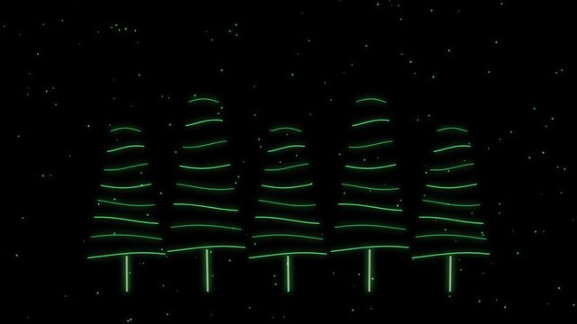 Minimalist Animated Christmas Trees with Falling Snow, Line Art Pine Tree Forest Motion Graphic, Festive Holiday Video Background