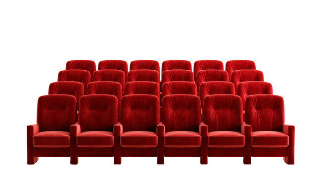 Red velvet cinema seats isolated on transparent background