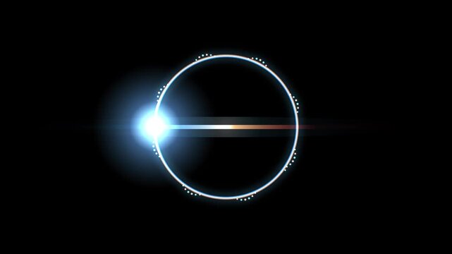 Futuristic HUD Circle Interface Element with Lens Flare, Glowing Digital Circular Tech Ring Overlay, Sci-Fi Data Visual Graphic