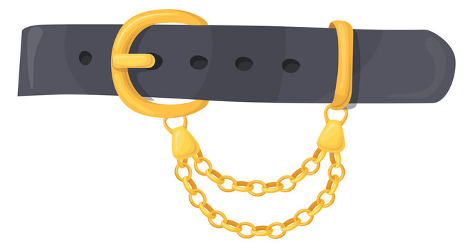 Leather belt with golden chain. Fashionable garment icon