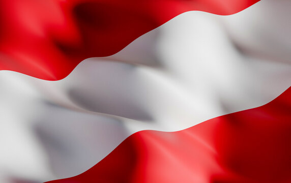 Waving Austria Flag with Red White Red Stripes, Realistic Austrian National Flag Fabric with Soft Folds and Flowing Cloth, European Country Patriotic Background