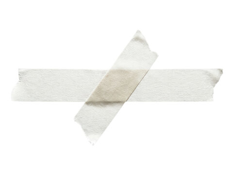Two overlapping pieces of white masking tape forming a cross on transparent background