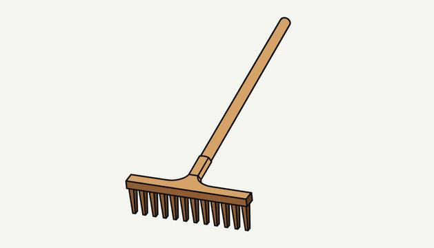 Standalone traditional wooden agricultural rake with multiple tines isolated on a clean plain white background.