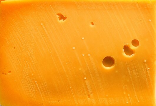 Orange cheddar cheese texture background, full frame hard cheese with holes.