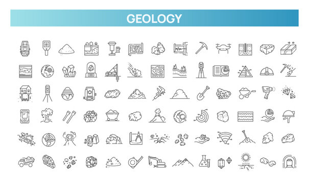 Geology and Mining Line Icons Set