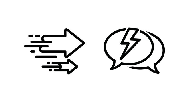 Line style vector icons depicting immediate move and instant response communication concepts with lightning response communication notification minimalist feedback pictogram interface