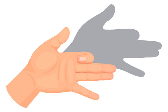 Dog shadow. Hands playing animal gesture theater