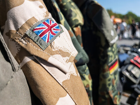 British Flag Patch on Military Camouflage Uniform