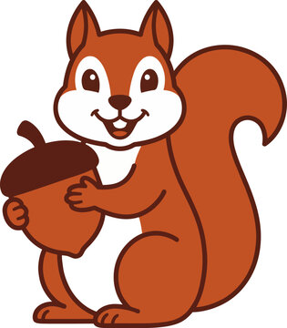 Flat Cute Squirrel Holding Big Acorn Vector Illustration   