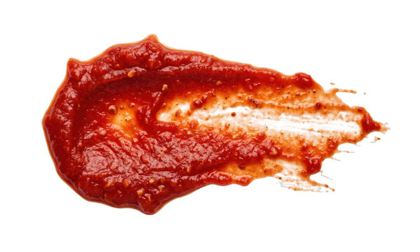 A vibrant smear of thick tomato sauce isolated on a clean white background for food design