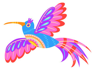 Obraz premium Flying bird in alebrije style. Colorful mexican motif