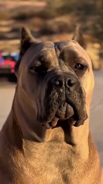 Close up portrait of a majestic Cane Corso dog standing.