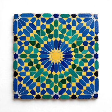 Traditional Moroccan zellige tile colorful geometric mosaic pattern isolated on white - Generative AI