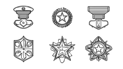 Fototapeta premium Collection of Military Medals and Badges Featuring Stars and Decorative Emblems