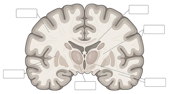 Coronal section of human brain showing internal structures and cerebral cortex