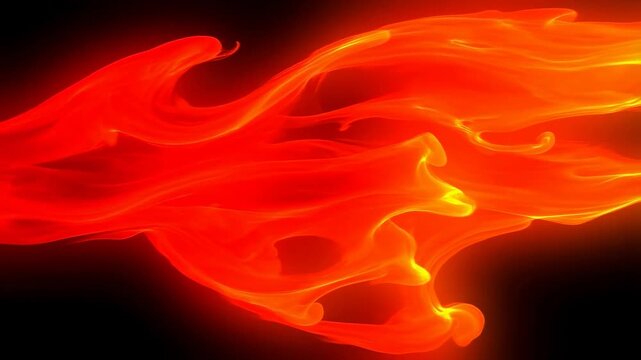 Flowing and swirling fiery liquid animation with glowing red and orange hues on a black background. Flowing animated background for media, visual effects and digital art projects.