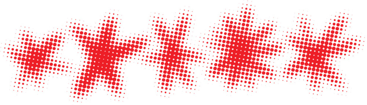 Red Halftone Starburst Vector Elements Set Isolated on White Background