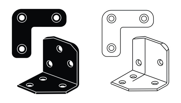 Metal corner bracket and angle support vector illustration for construction fastening.