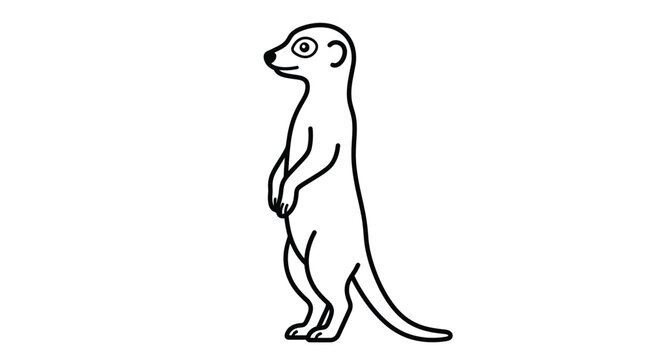 Minimalist black outline illustration of a cute standing meerkat isolated on white background