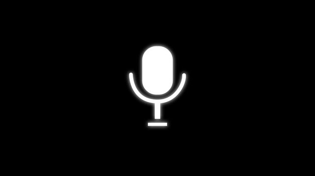 radio wave and voice recording podcast mic microphone button icon animation. Audio microphone icon animation. microphone icon with audio waveform on black background. 4k video