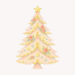 Obraz premium Elegant floral Christmas tree illustration.