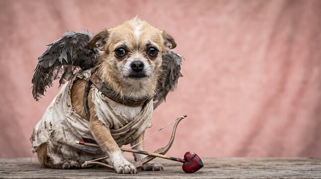 Begging Chihuahua Puppy in Tattered Zombie Cupid Halloween Costume