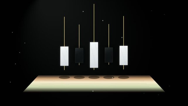 Financial candlestick chart with five bars on dark background
