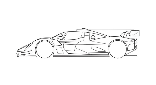 Black outline drawing of a fast modern sports car