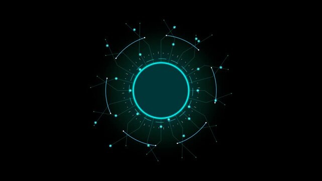 High-tech futuristic cyber energy portal with glowing digital circuit patterns and powerful reactor core animation, advanced science fiction engine providing infinite power in a dark void