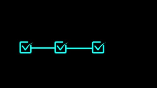 4 step infographic process with check mark icon. infographic step by step process icon animation on black background, step process success with check marks. Step-by-Step Guide animation video