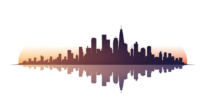 Abstract city skyline silhouette with reflection design
