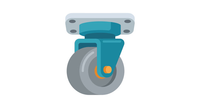 Furniture caster wheel with mounting plate is illustrated in a flat vector style