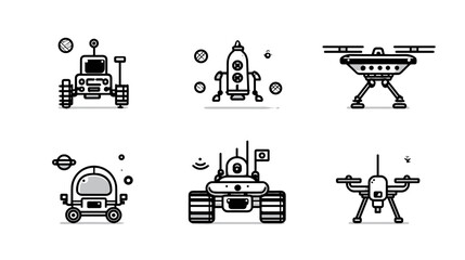 Collection Of Various Futuristic Space Vehicles Including Rockets, Drones, And Robots © AI PIC