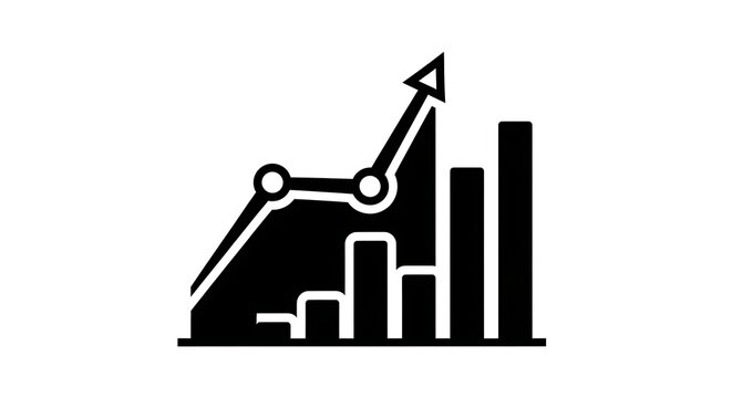 Black business growth chart icon with upward trend arrow
