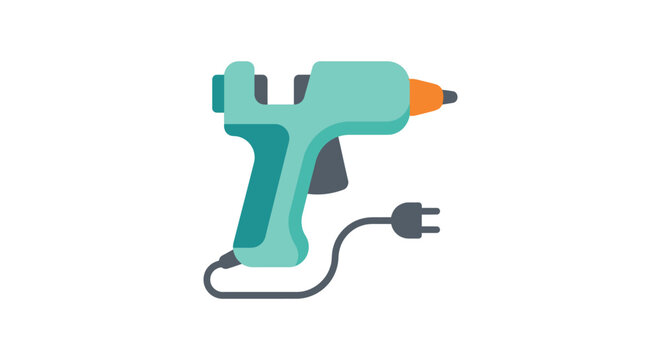 A teal hot glue gun with a power cord rests on a white background