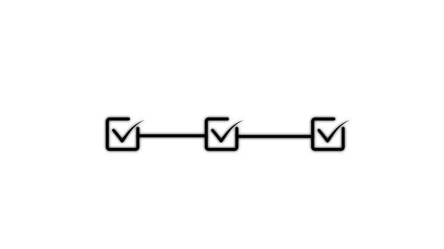 3 step infographic process with check mark icon. infographic step by step process icon animation on black background, step process success with check marks. Step-by-Step Guide animation