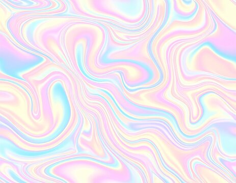 Dawn peachy pink pearl holographic seamless pattern. Minimalist nacre pastel bg with the soft abstract waves. Gradient mesh with foil holo effect. Vector illustration