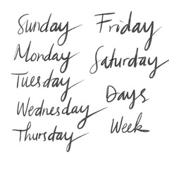 Brush script days of the week typography collection in black © Dewi