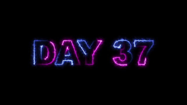 Day 37 neon glowing text animation with electric energy effect on black background.