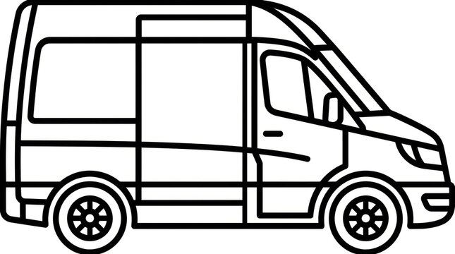 Modern Cargo Van Outline Icon - Simple Line Art Illustration of a Commercial Vehicle