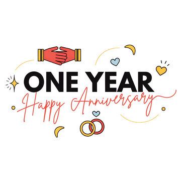 One year happy anniversary wishes design font isolated white background