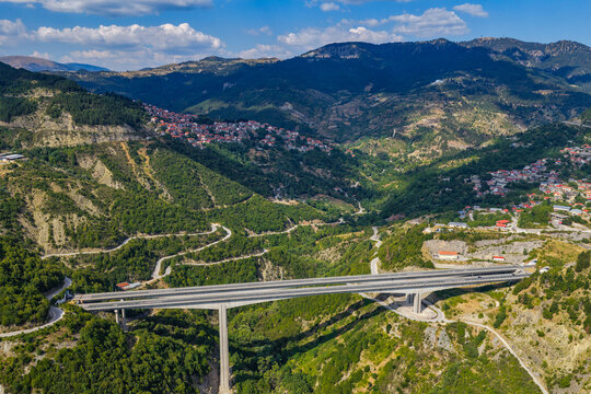 Aerial View of Egnatia Odos Bridge Crossing the Mountains Near Metsovo Greece