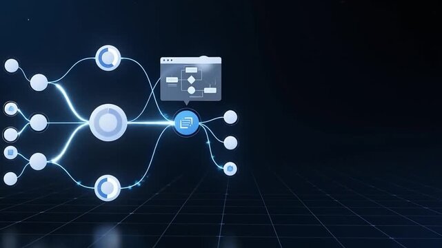 Digital Business Process Automation Diagram with Interconnected Workflow Node Icons