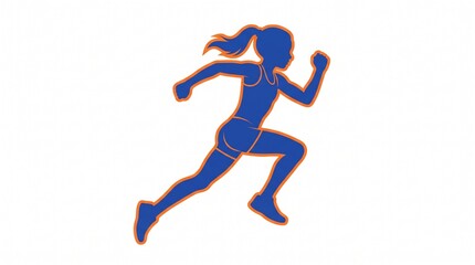 Fototapeta premium Blue silhouette of a woman running isolated on white background