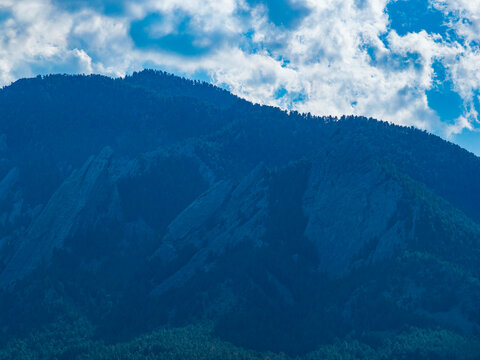 Aerial shot of majestic mountain ranges in Boulder Colorado USA