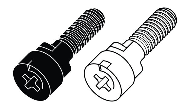 Metal screw with phillips head vector illustration for engineering and construction.